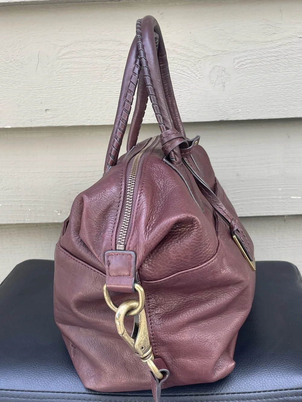 Frye Burgundy/ Brown Leather Satchel / crossbody bag with Braided Shoulder Strap
